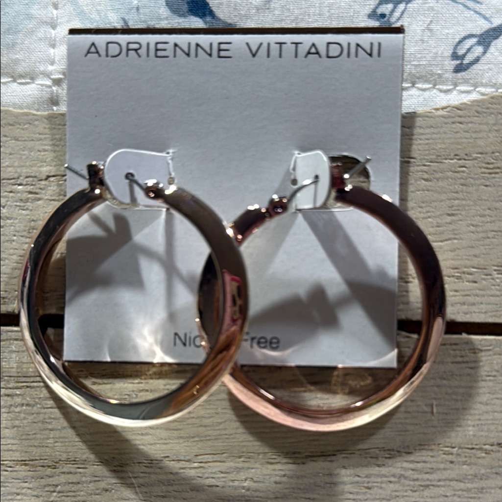Adrienne Vittadini Shiny Pink Rose Gold-Tone Hoops